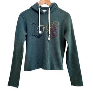 Anthropologie Sol Angeles Womens PXS Embroidered Love Cropped Hoodie Loungewear